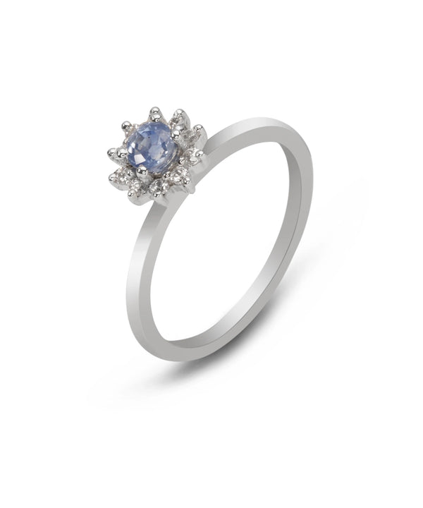 Silver Blue Sapphire Floral Ring
