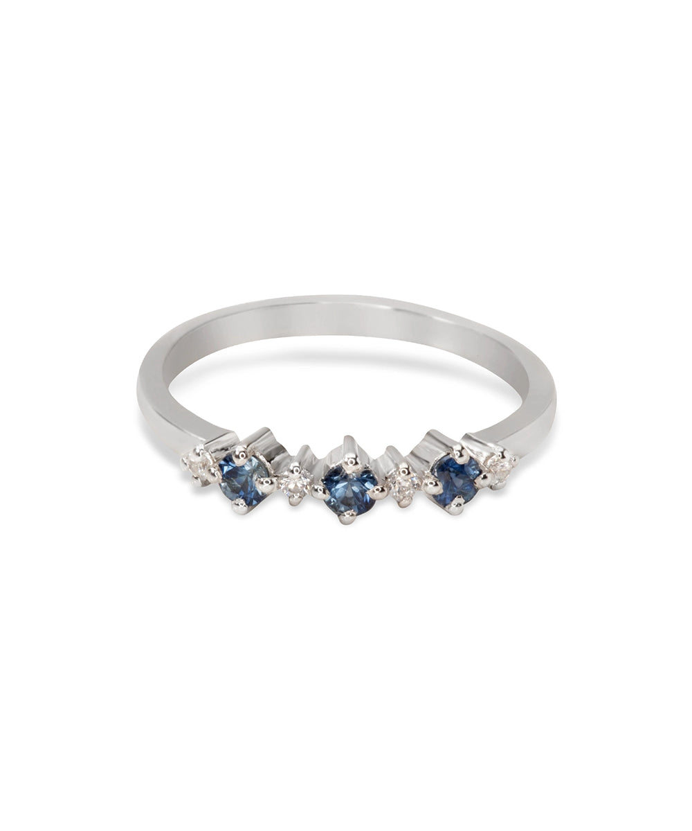 Silver Blue Sapphire V-Shaped Ring