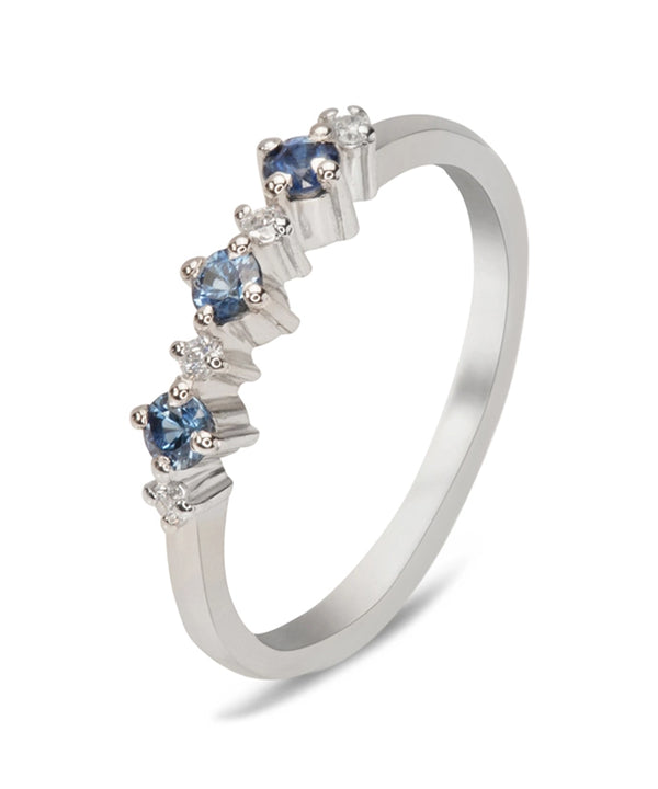 Silver Blue Sapphire V-Shaped Ring