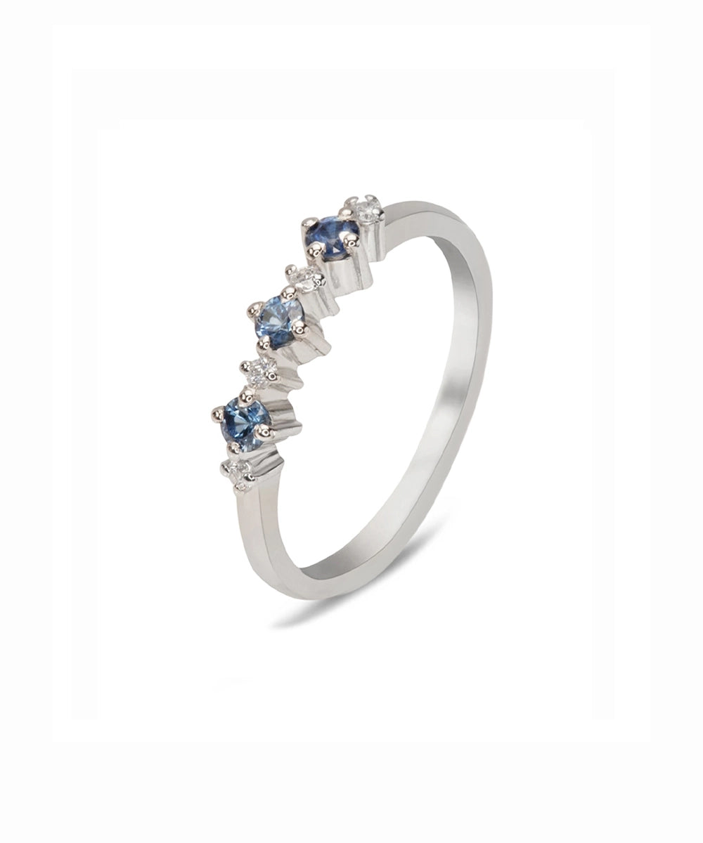 Silver Blue Sapphire V-Shaped Ring