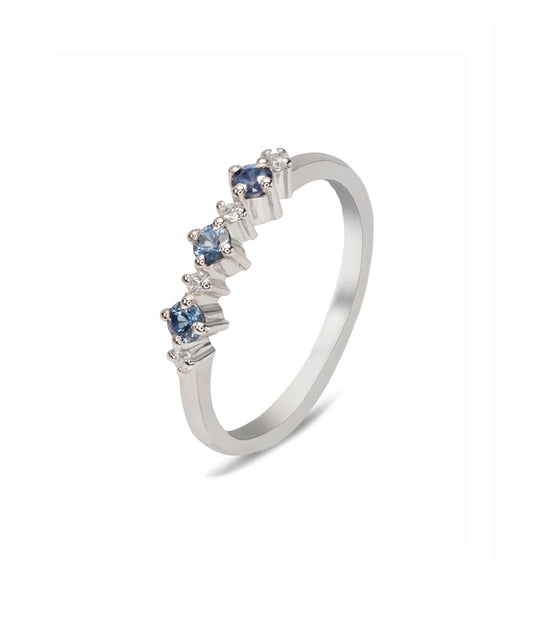Silver Blue Sapphire V-Shaped Ring