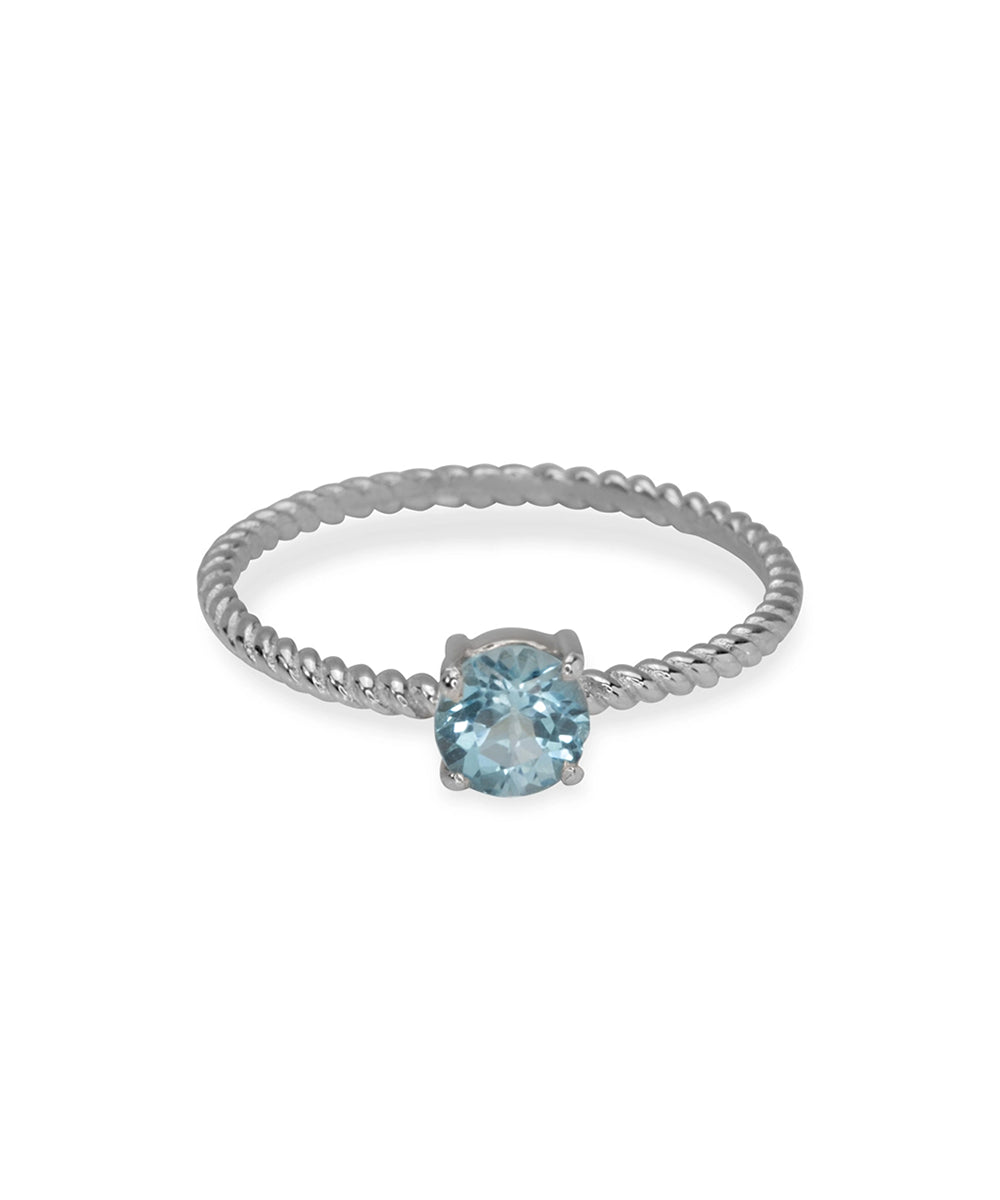 Silver Blue Topaz Solitaire Twisted Ring