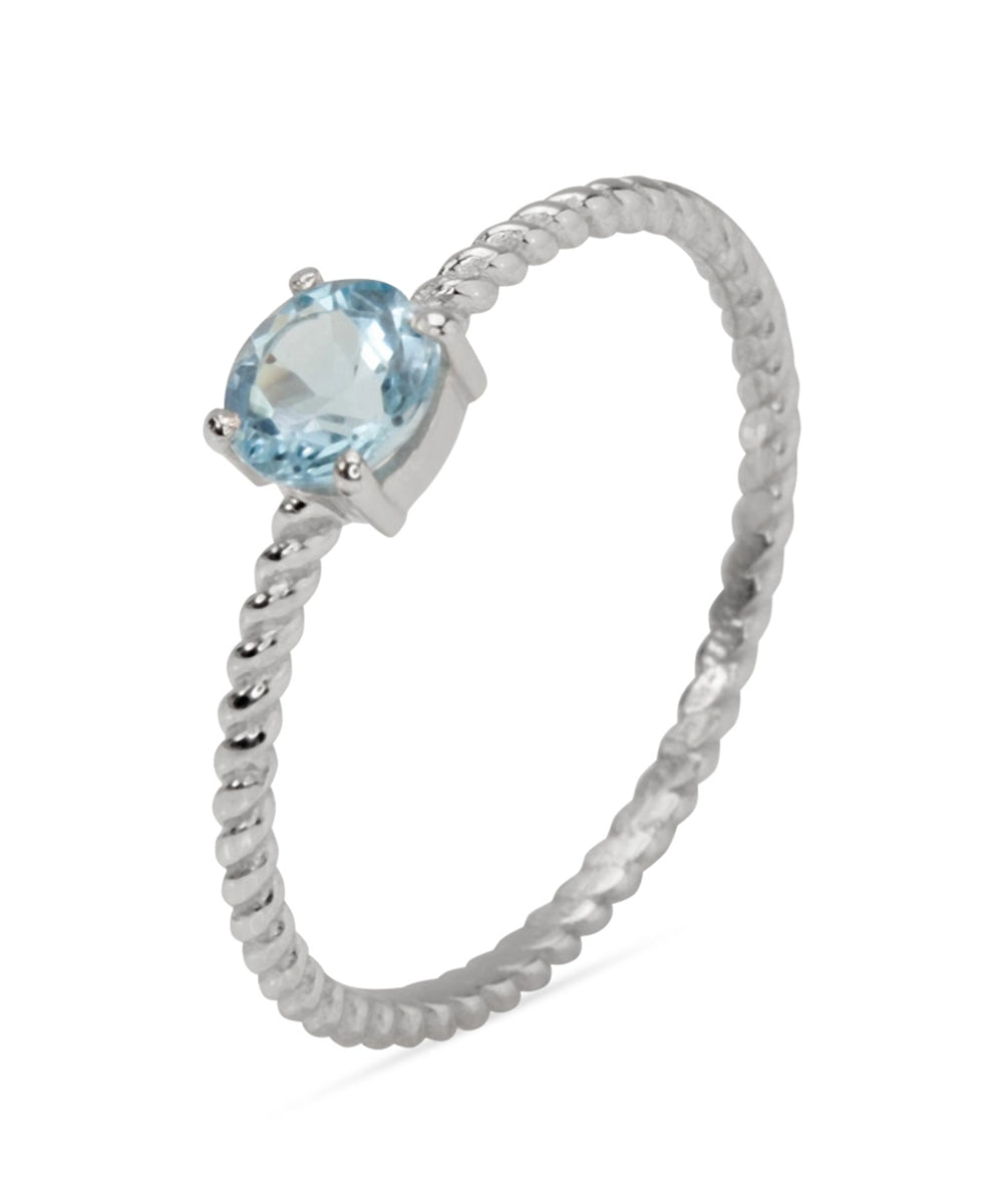 Silver Blue Topaz Solitaire Twisted Ring