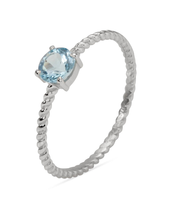 Silver Blue Topaz Solitaire Twisted Ring