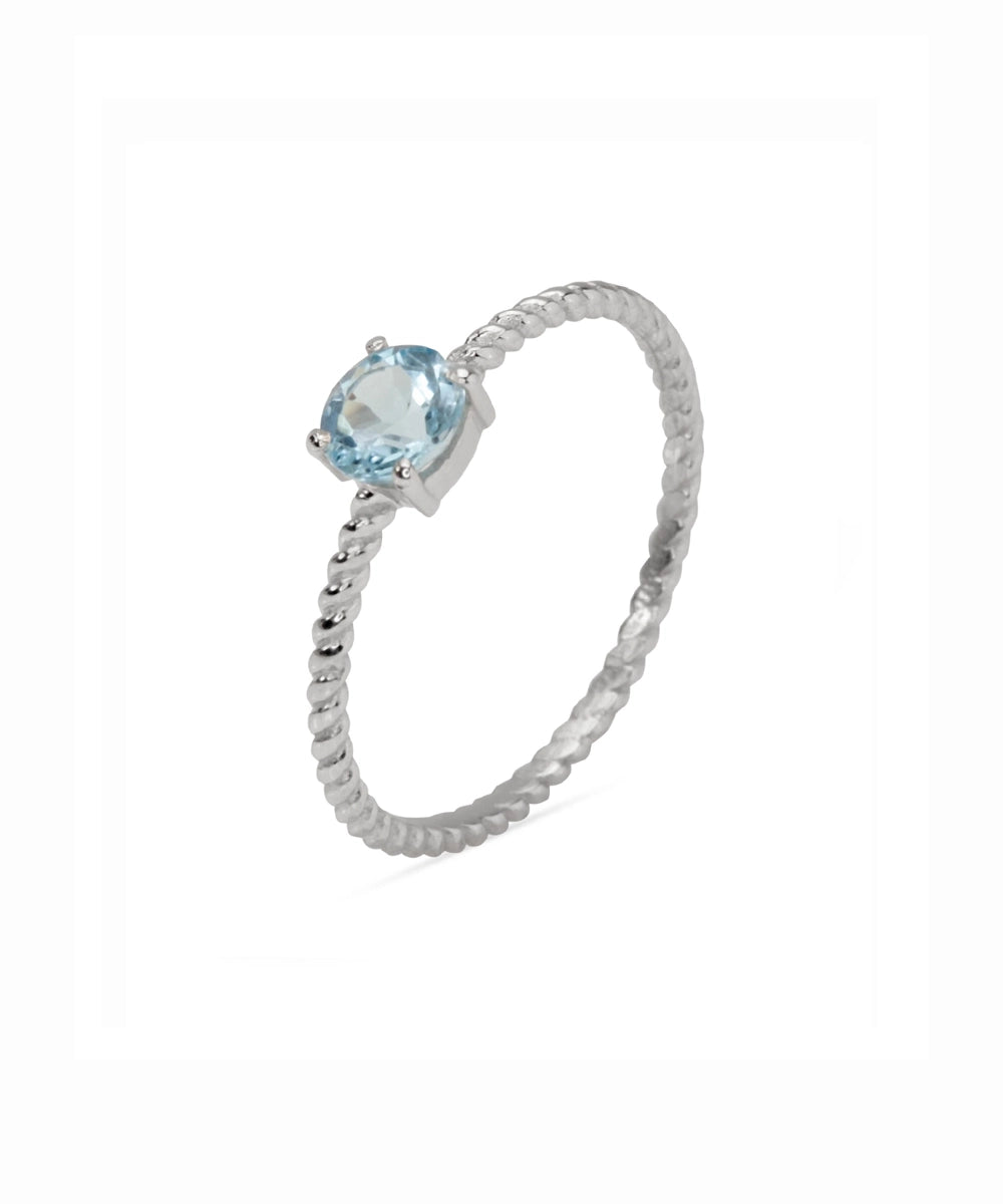 Silver Blue Topaz Solitaire Twisted Ring