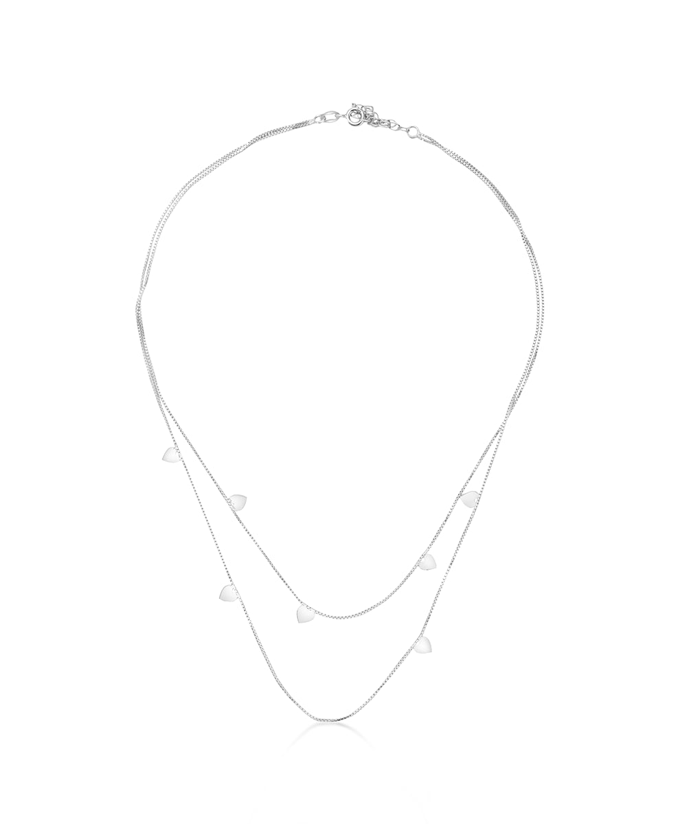Silver Double Strand Heart Charm Necklace