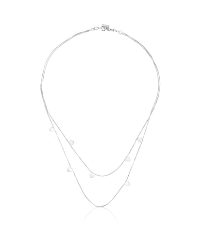 Silver Double Strand Heart Charm Necklace