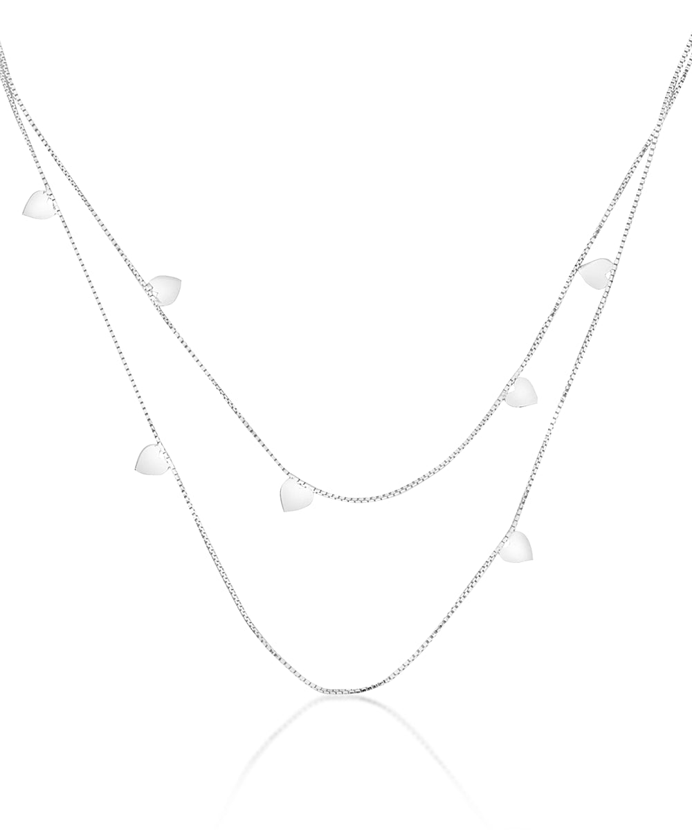 Silver Double Strand Heart Charm Necklace