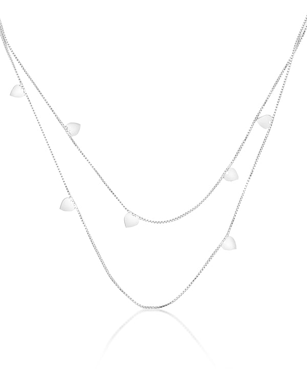 Silver Double Strand Heart Charm Necklace
