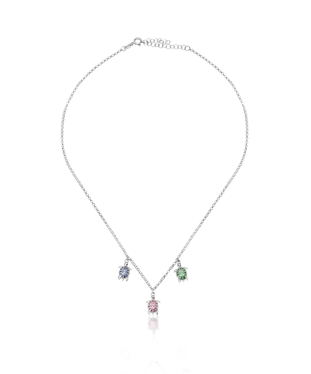 Silver Multi-Color Turtle Necklace