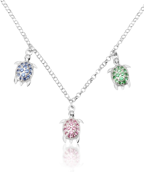 Silver Multi-Color Turtle Necklace
