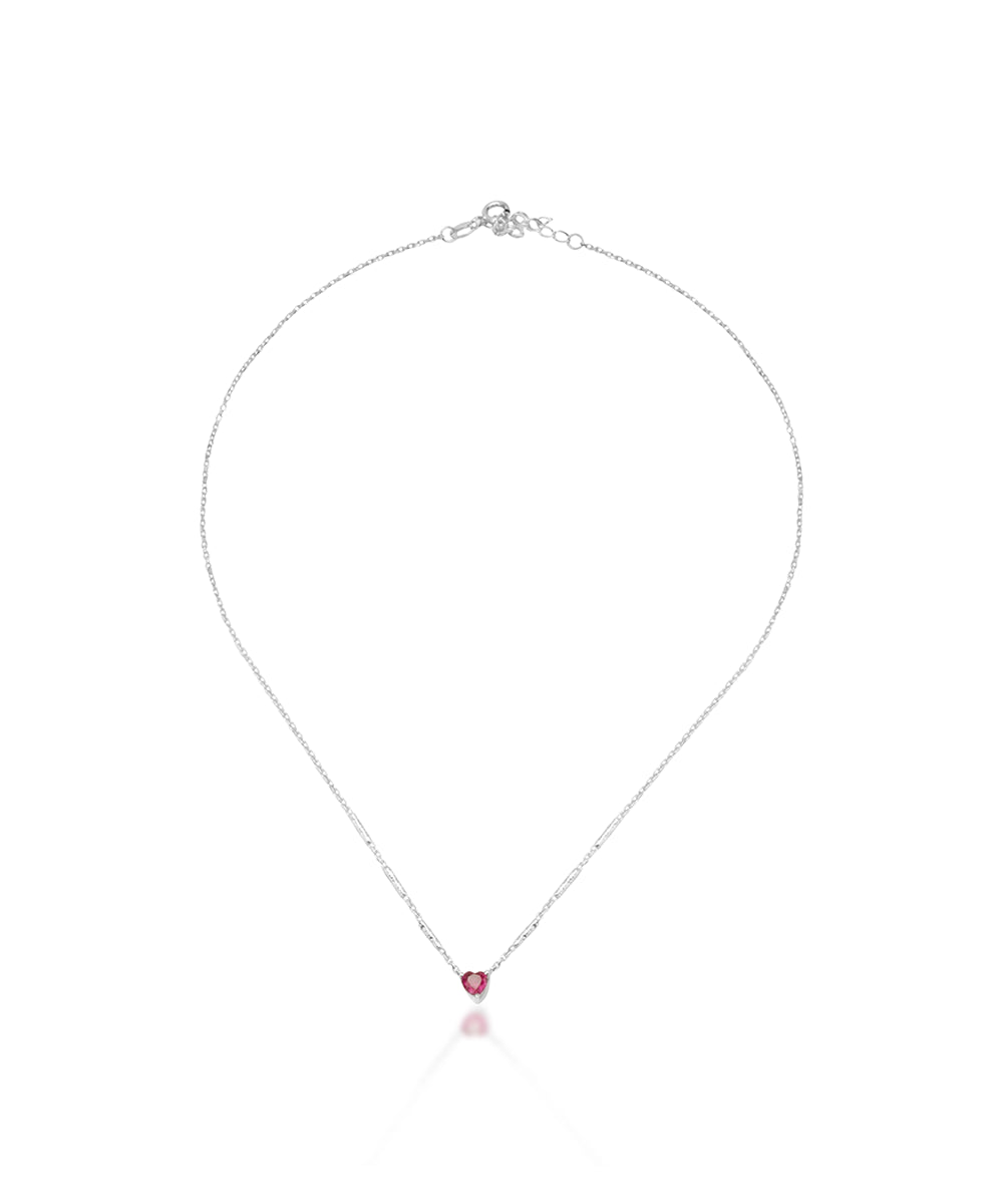 Silver Red Heart Solitaire Necklace