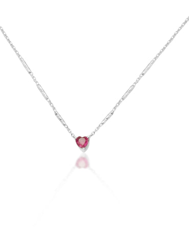 Silver Red Heart Solitaire Necklace