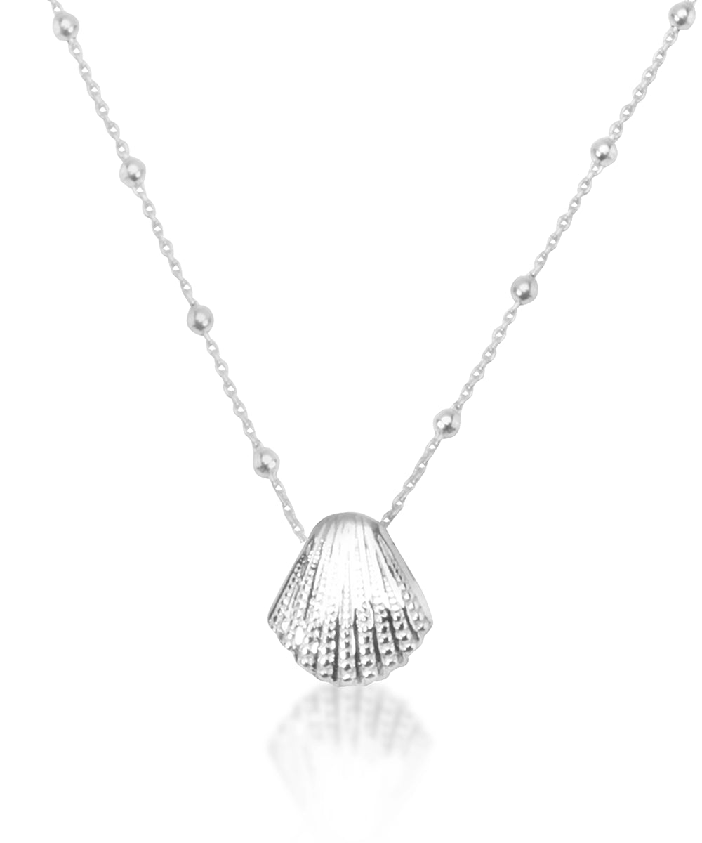 Silver Beaded Chain Seashell Necklace