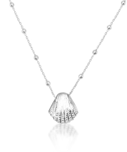 Silver Beaded Chain Seashell Necklace