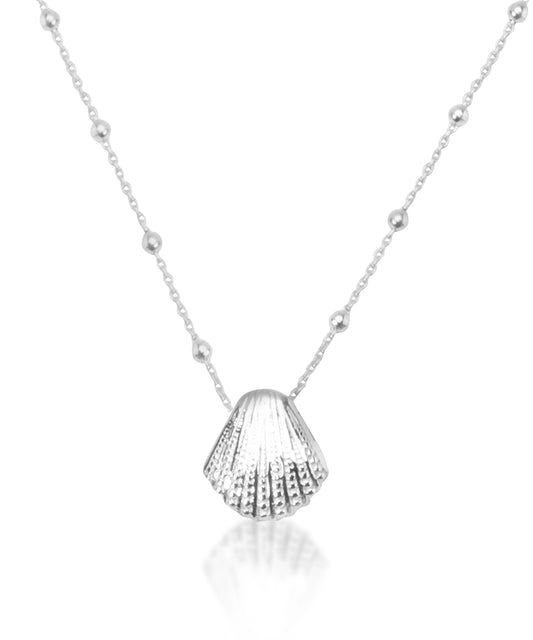 Silver Beaded Chain Seashell Necklace