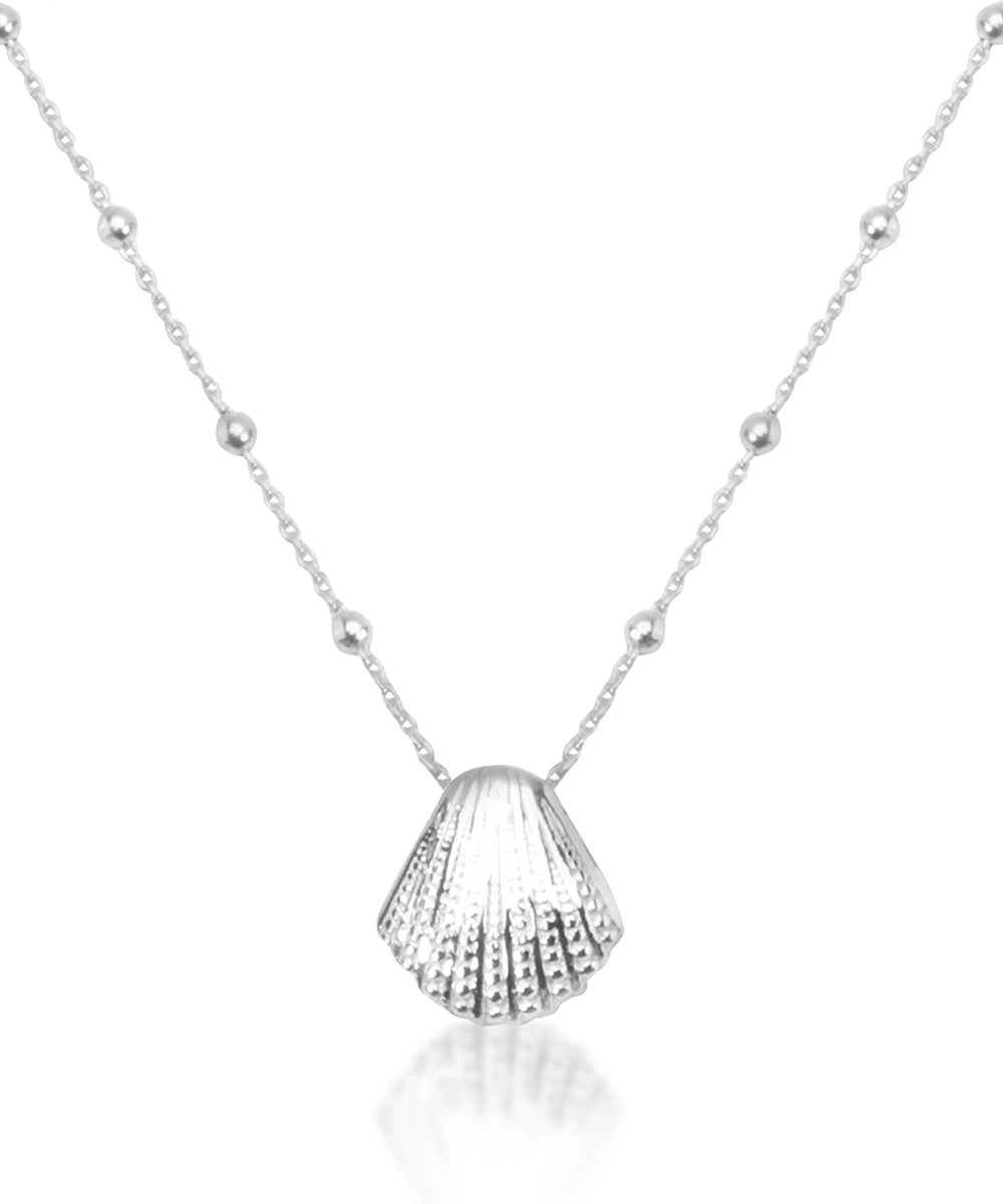Silver Beaded Chain Seashell Necklace