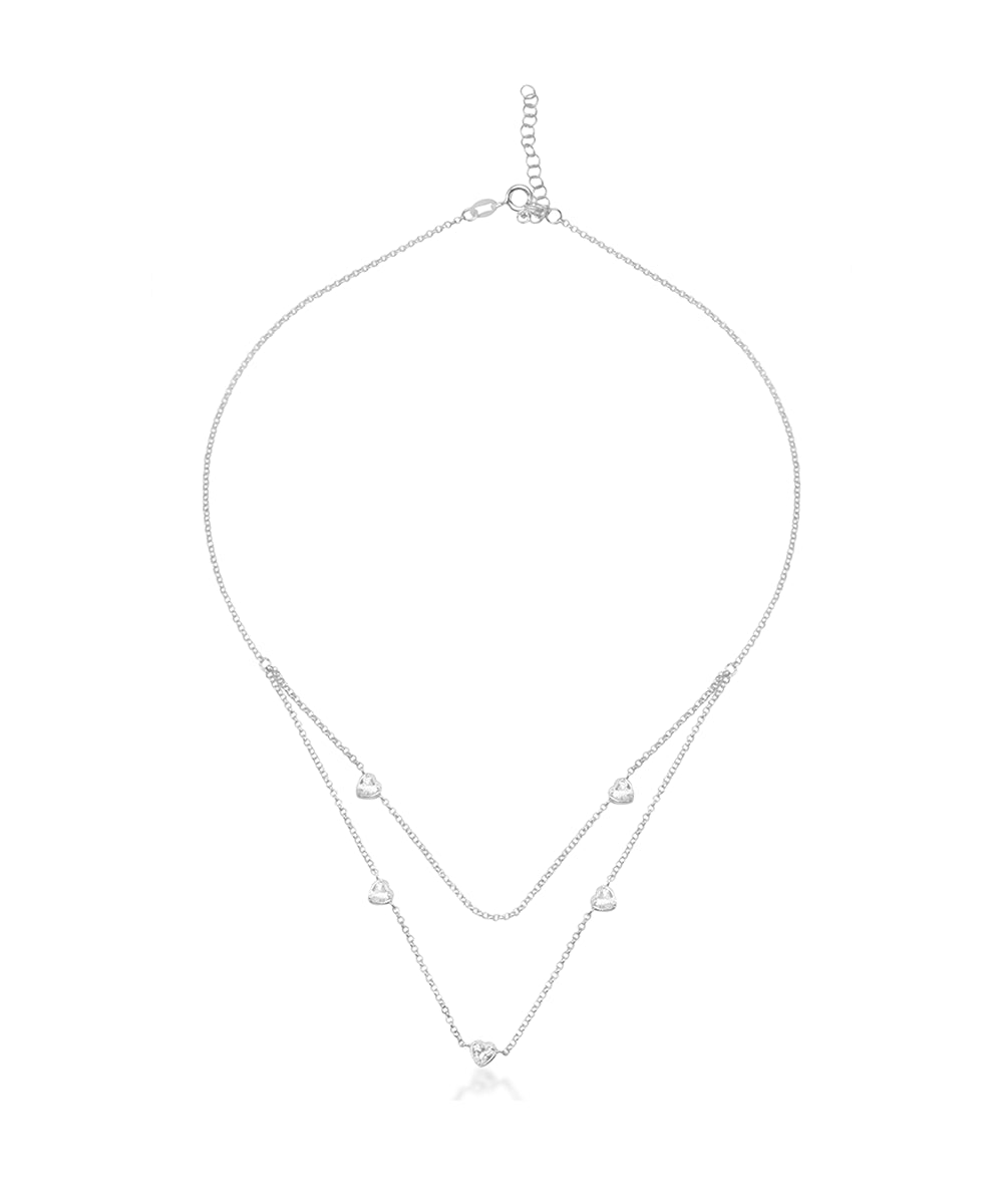 Silver Two-Layer Heart Station Necklace