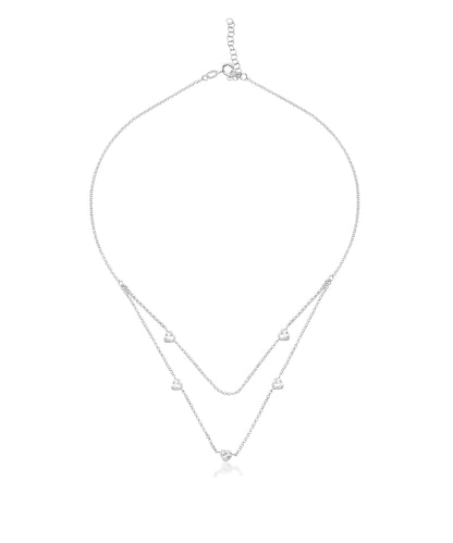 Silver Two-Layer Heart Station Necklace