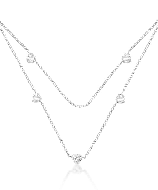 Silver Two-Layer Heart Station Necklace