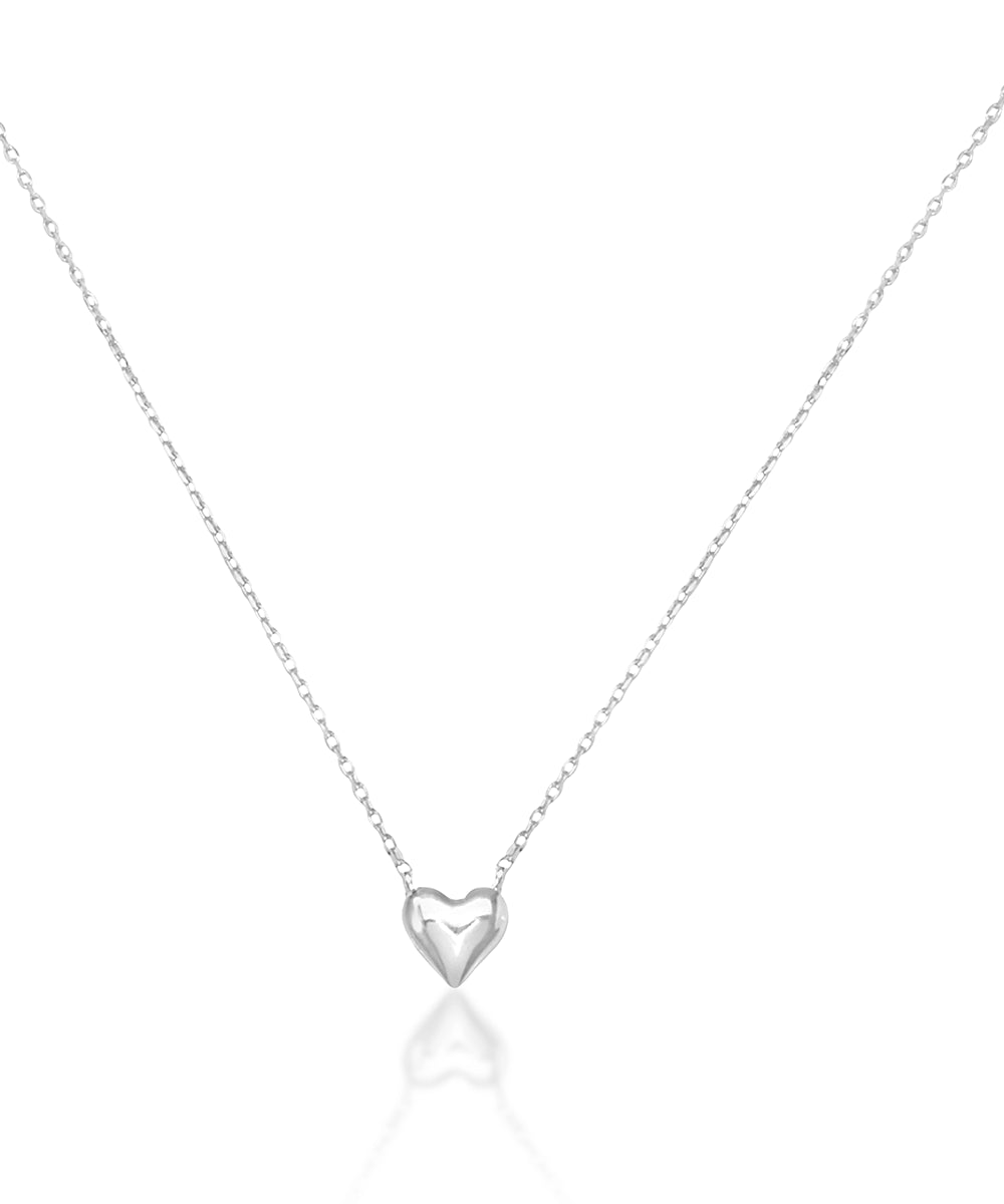 Silver Puffy Heart Pendant Necklace