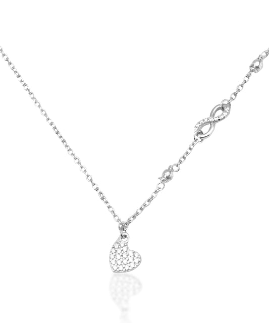 Silver Infinity Link and Heart Pendant Necklace