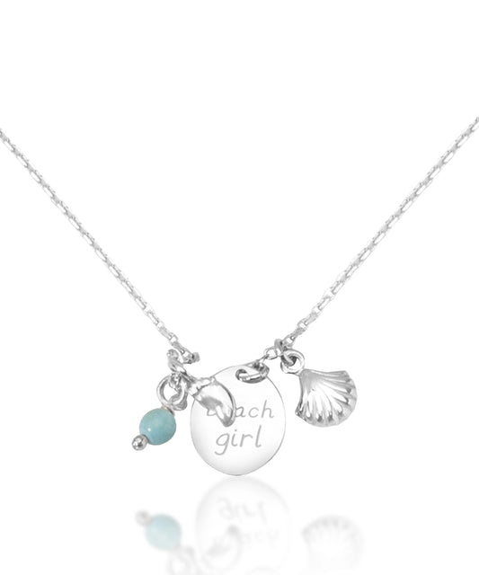 Silver "Beach Girl" Cluster Charm Necklace