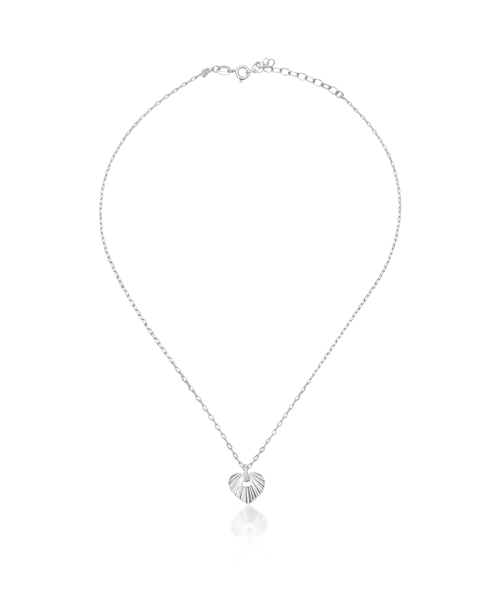 Silver Pave Accent Grooved Heart Necklace