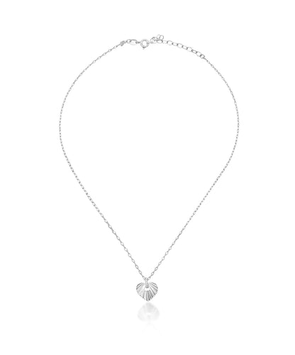 Silver Pave Accent Grooved Heart Necklace