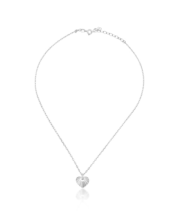 Silver Pave Accent Grooved Heart Necklace