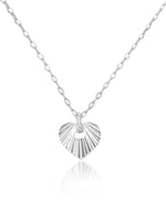 Silver Pave Accent Grooved Heart Necklace