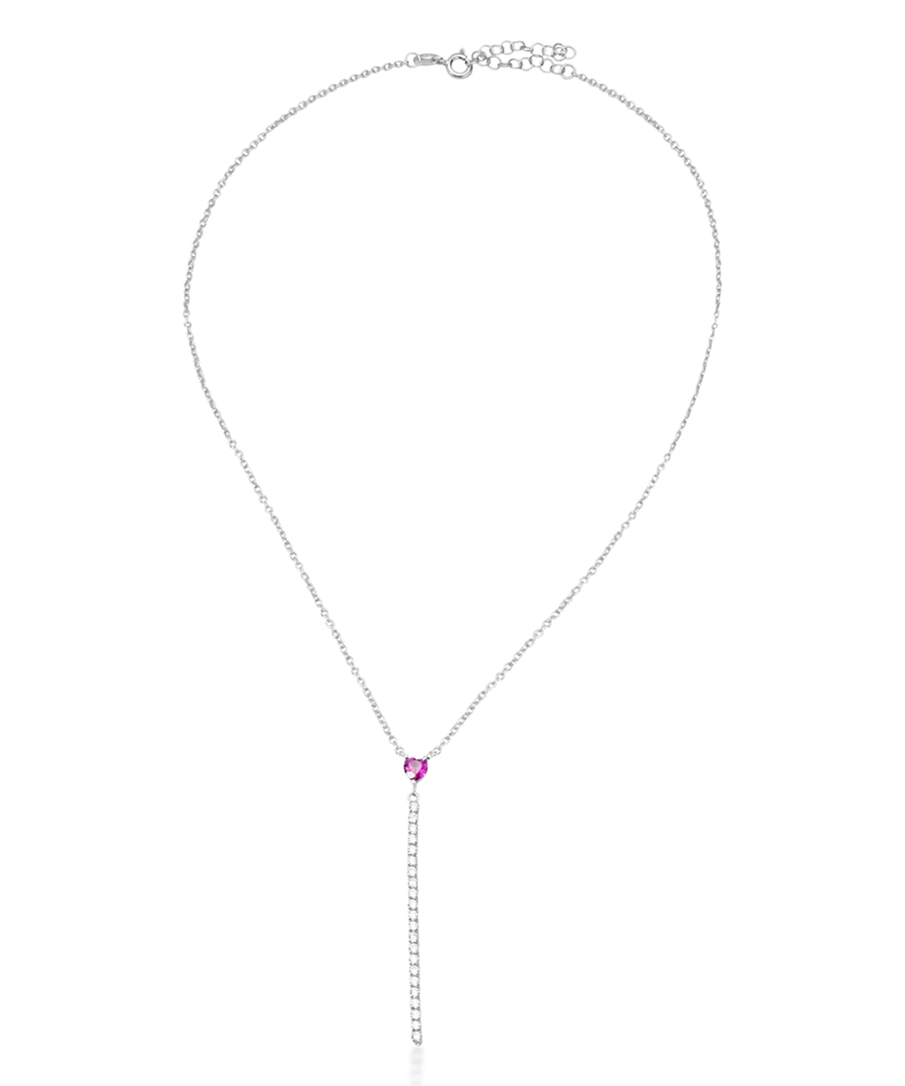 Silver Red Heart Lariat Necklace