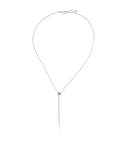 Silver Red Heart Lariat Necklace