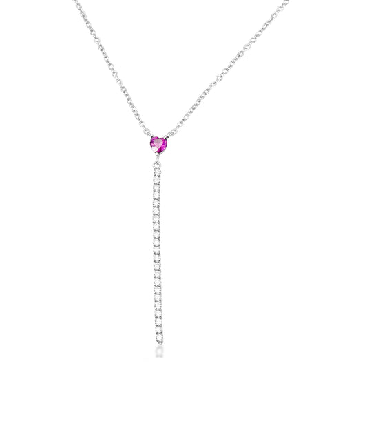 Silver Red Heart Lariat Necklace