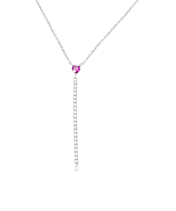 Silver Red Heart Lariat Necklace