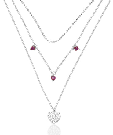 Silver Love Layers Triple Strand Necklace