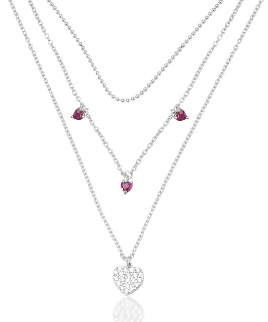 Silver Love Layers Triple Strand Necklace