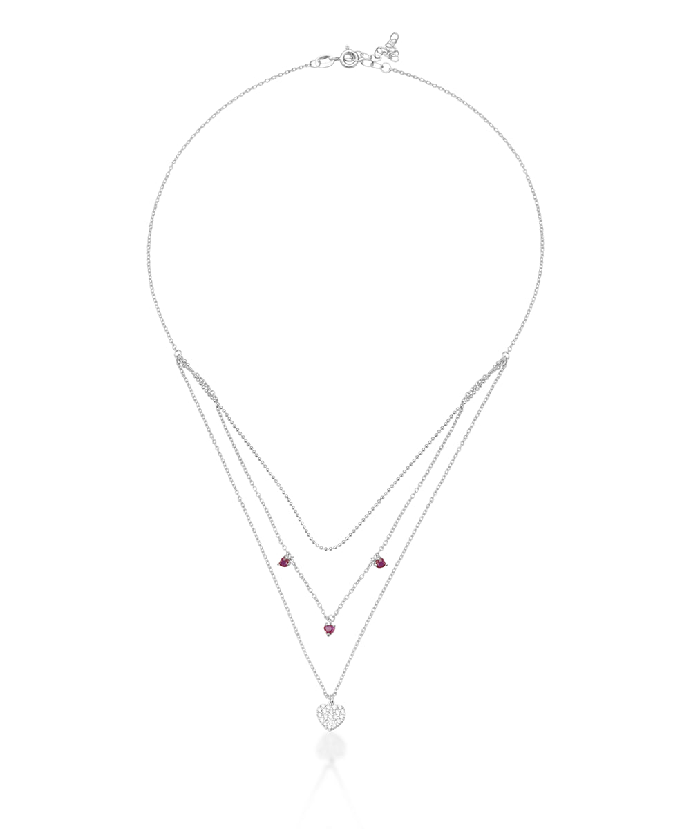 Silver Love Layers Triple Strand Necklace