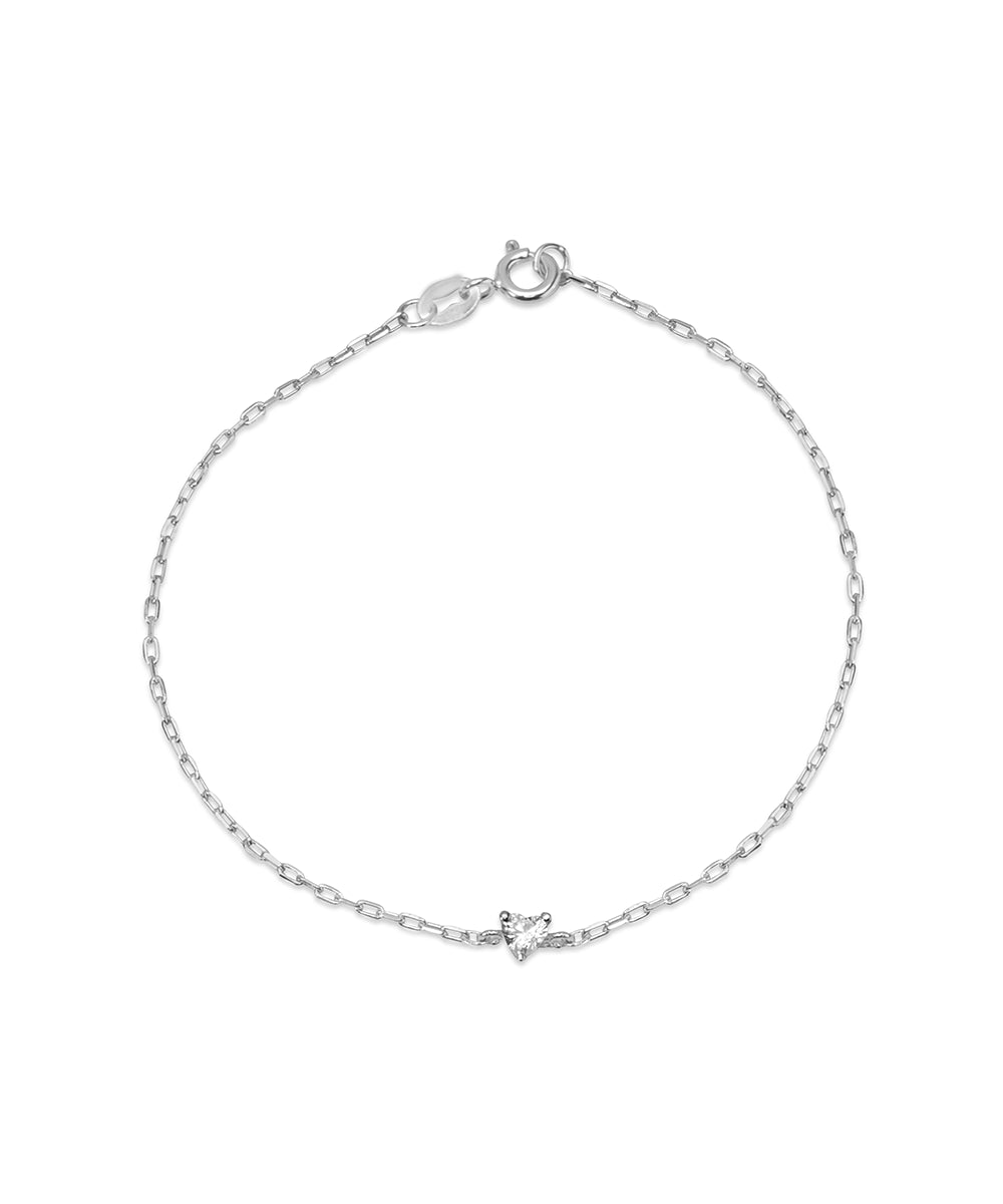 Silver Minimalist Sparkling Heart Bracelet