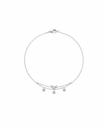 Silver Layered Stars and Crescent Moon Charm Bracelet