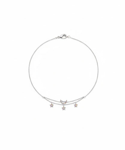 Silver Layered Stars and Crescent Moon Charm Bracelet