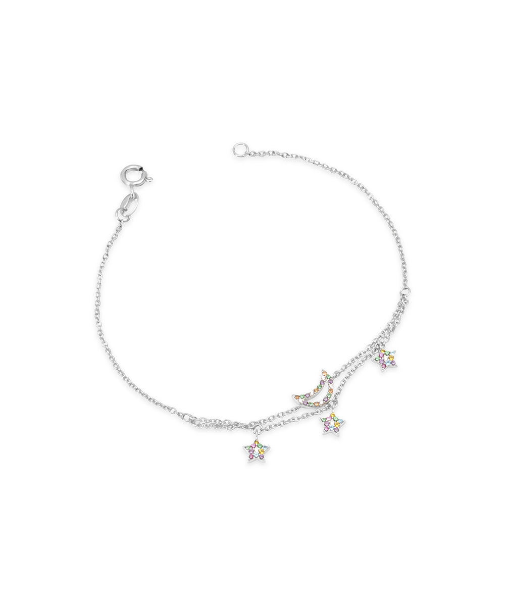 Silver Layered Stars and Crescent Moon Charm Bracelet