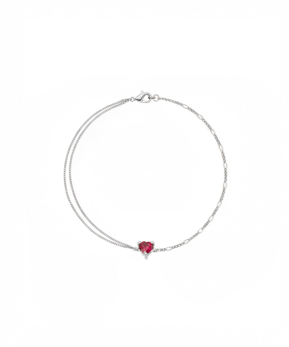 Silver Red Heart Double-Chain Bracelet
