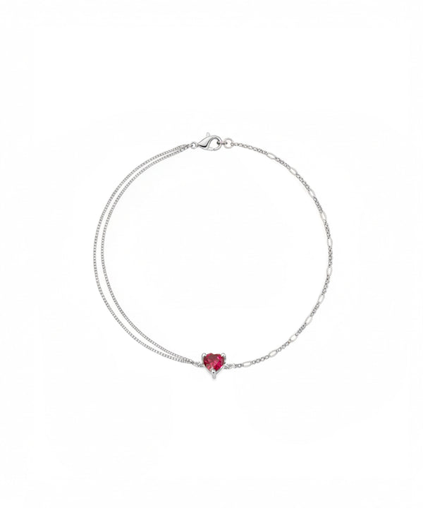 Silver Red Heart Double-Chain Bracelet