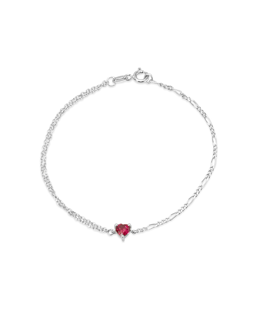 Silver Red Heart Double-Chain Bracelet