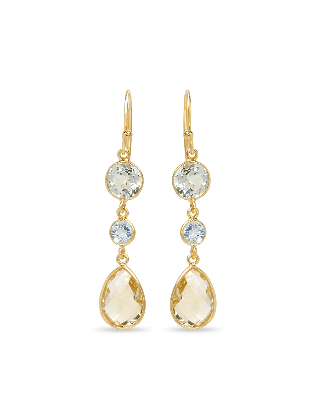 Lemon Rain Blue Topaz & Lemon Quartz Drop Earrings