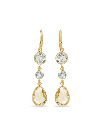Lemon Rain Blue Topaz & Lemon Quartz Drop Earrings