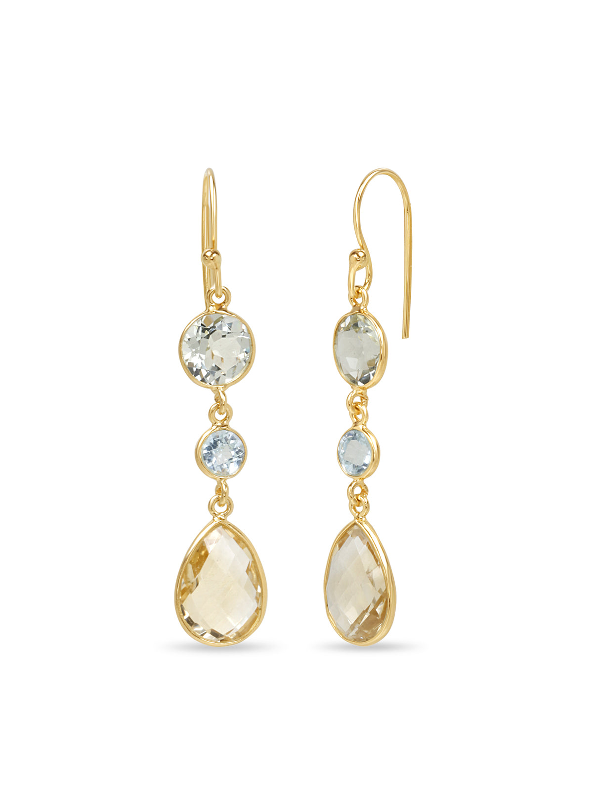 Lemon Rain Blue Topaz & Lemon Quartz Drop Earrings