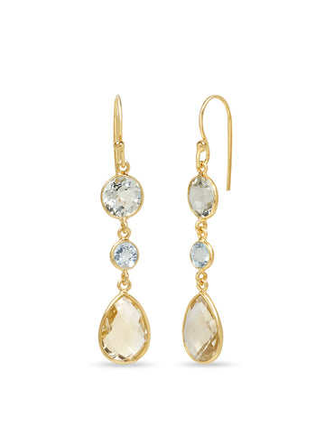 Lemon Rain Blue Topaz & Lemon Quartz Drop Earrings