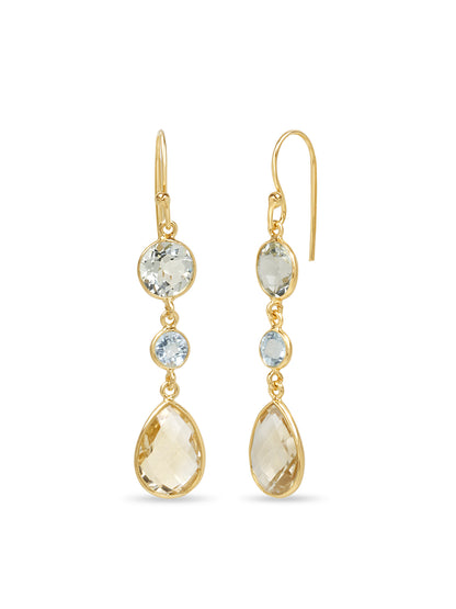 Lemon Rain Blue Topaz & Lemon Quartz Drop Earrings